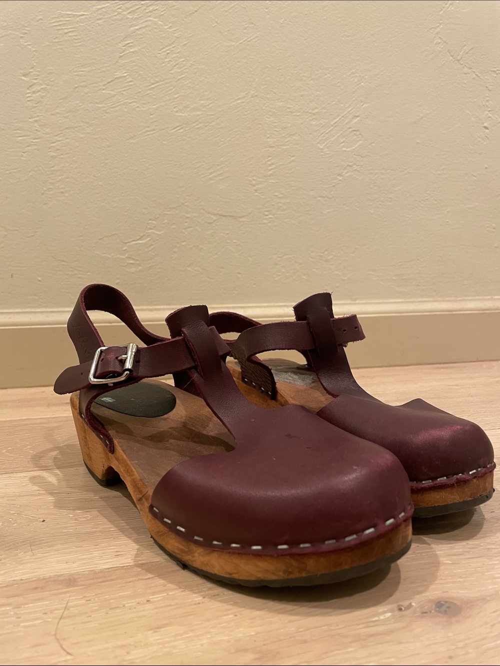 Lotta From Stockholm Burgundy Leather Clog Mules with Buckle